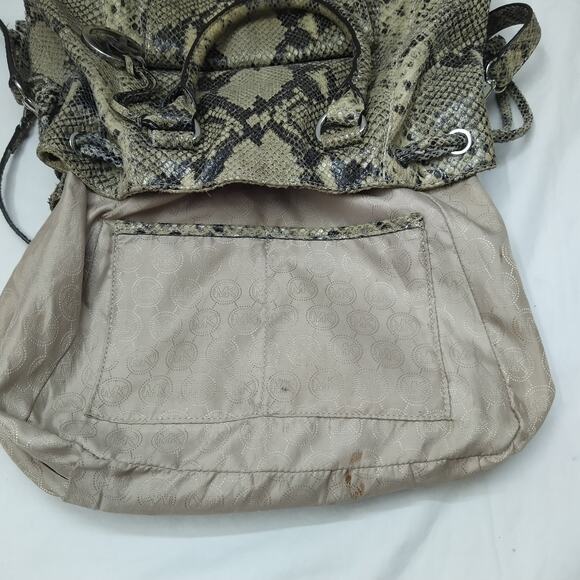 Michael Kors Gray Leather Python Embossed Pushlock Drawstring Satchel Bag - Picture 13 of 16